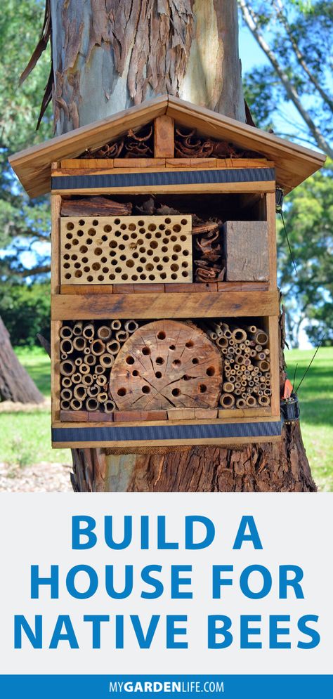 Bee Box Plans, Diy Bee Box How To Build, How To Build A Bee House, Native Bee House, Pollinator House Diy, Diy Pollinator Hotel, Bee Hotels Diy How To Build, Mason Bee House Diy How To Build, Diy Pollinator House