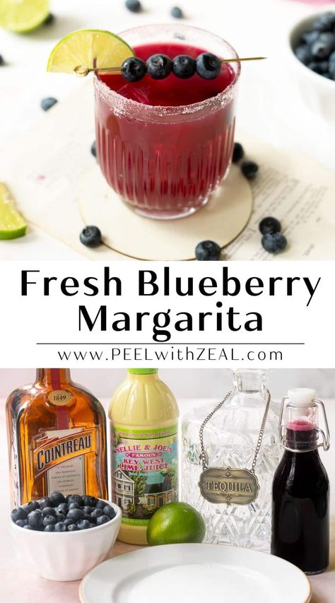 Blueberry Margarita Make this refreshing blueberry margarita recipe in under 5 minutes! The perfect summer cocktail made with tequila, fresh blueberries, and lime juice! Bulk Margarita Recipe, Blueberry Basil Margarita, Blueberry Tequila Cocktail, Blueberry Lime Mocktail, Blueberry Liqueur Cocktail Recipes, Simply Blueberry Lemonade Cocktail, Lemon Margarita, Gluten Free Cocktails, Blueberry Margarita