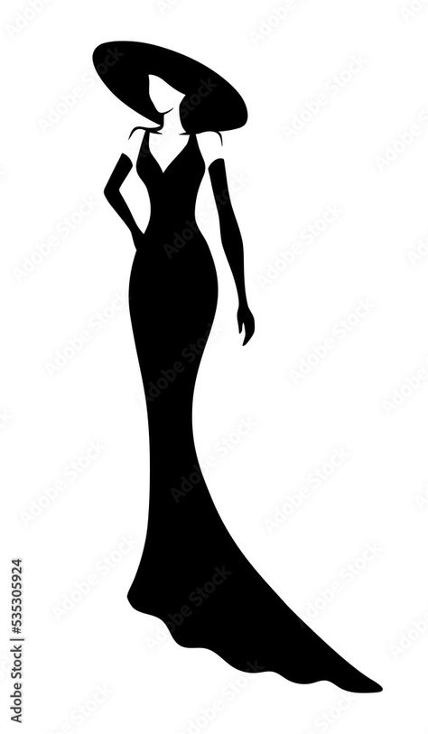 Sillouttes Images Women, Women Silhouette Art, Model Silhouette, Figure Outline, Boutique Logos, Pop Art Marilyn, Woman In Dress, Dress Vector, Face Line Drawing