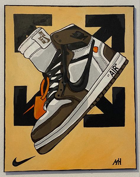 Nike Painting Air Jordan 1 Mid Off-White Nike Shoes Painting, Air Jordan Painting, Nike Painting, Jordan Painting, Off White Jordan 1, Shoes Painting, White Jordans, Inspiration Painting, Air Jordan 1 Mid