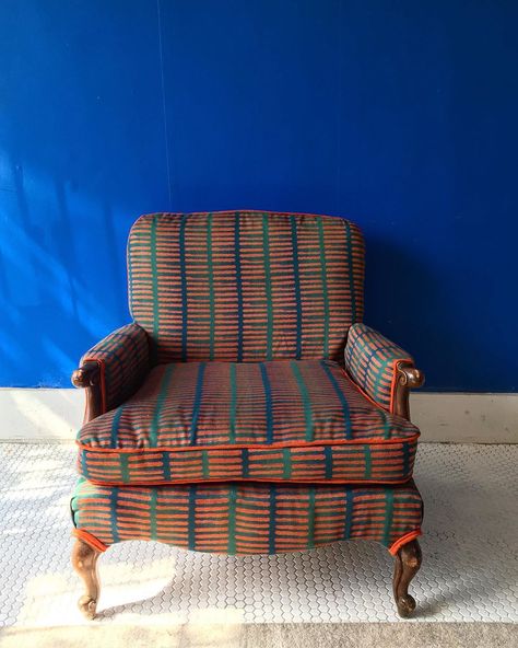 Nicole Crowder on Instagram: “New work // Loved working on this overstuffed armchair, reupholstered in Treno fabric by @justinablakeney 🍊More orange fabrics, please!…” Overstuffed Armchair, Furniture Designs, Orange Fabric, Upholstered Furniture, Reupholster, New Work, Accent Chairs, Design Art, Furniture Design