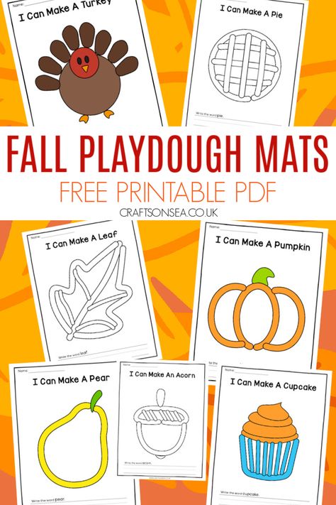 Fall Playdough Mats: 12 FREE Printable Designs Play Doh Pumpkin, Fall Playdough Mats Free, Fall Playdough Tray, Fall Playdough Mats Free Printables, Fall Play Doh Mats, Free Printable Playdoh Mats, Playdoh Mats Printable Free Fall, Printable Play Doh Mats, November Sensory Bin Ideas