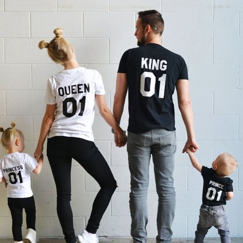 Celebrate your family unit with these adorable matching t-shirts! Featuring "King," "Queen," "Prince," and "Princess" designs, these shirts are perfect for creating a fun and coordinated family look. Available in single pieces for each family member. #familymatchingshirts #kingqueenshirts #princeandprincess #familyoutfits #matchingclothes #giftsforfamilies #familyshirts #casualwear #kidsshirts #adultshirts King And Queen Shirts, King Queen Prince Princess, Queen Shirts, King And Queen, Team T Shirts, King Queen, Matching Shirts, Mother Daughter, Prince