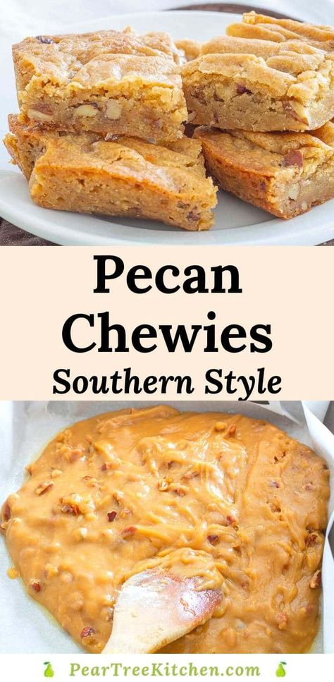 Pecan Chewy Bars, Chewy Bread Recipe Desserts, Chewy Pecan Squares, Chew Bread Recipes, Chewy Pecan Bars, Pecan Chews, Chew Bread, Pecan Chewies Recipe, Butter Pecan Blondies