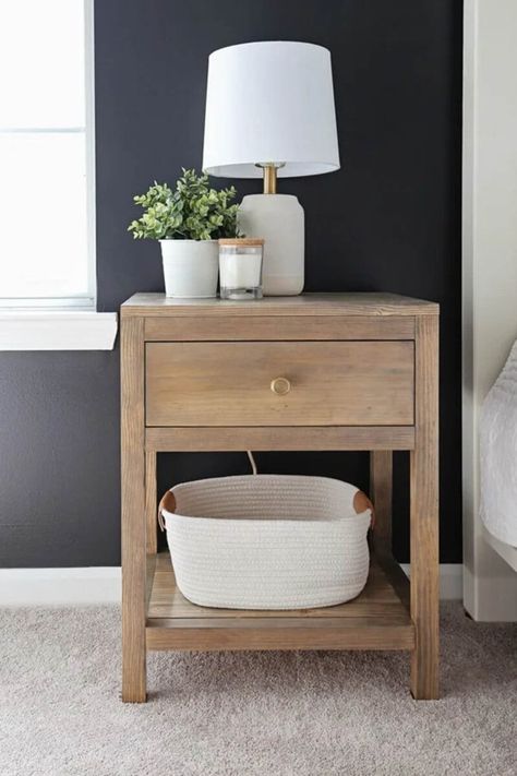 Diy Nightstand Ideas, Side Beds, Diy Nightstand With Drawer, Bedside Table Plans, Diy Nightstand Plans, Wooden Bed Side Table, Diy Bedside, Bed Side Table Design, Nightstand Plans