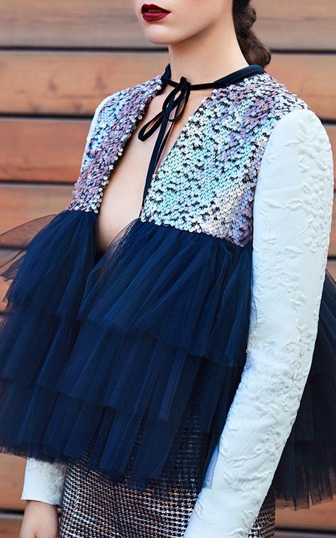 Ruffle Tulle Sequin Jacket by Rasario | Moda Operandi Tulle Tops Blouses, Tulle Outfits For Women, Tulle Jacket, Haine Diy, Sequin Jacket, Cool Street Fashion, Gorgeous Gowns, Stunning Dresses, Moda Operandi