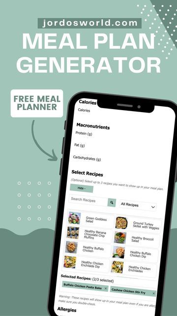 Jordan Smith / Healthy Recipes on Instagram: "FREE MEAL PLAN GENERATOR 🌮📱‼️Want a meal plan customized for you? This is the free meal plan generator of your dreams!! This free meal plan generator takes your calories, macros, and more to give you a guide to a full week of eating and a grocery list to make it happen. Swap meals, download a PDF, and more! To try the meal plan generator, click the link in my bio & then select “free meal plan generator” OR go to jordosworld.com, tap the menu, & sel Healthy Chocolate Chip Muffins, Count Macros, Healthy Buffalo Chicken Dip, Healthy Chicken Enchiladas, Healthy Food Recipe, Jordan Smith, Macro Diet, Enchiladas Healthy, Macro Meal Plan