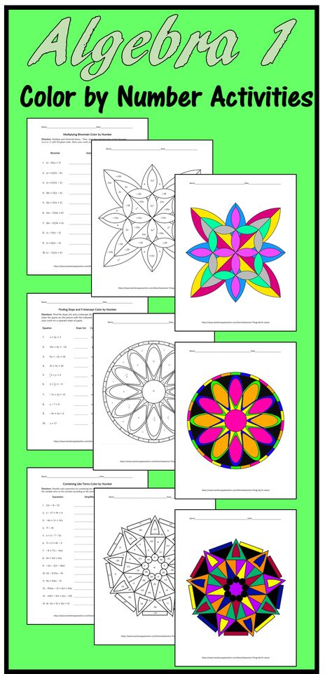 Engage your students with these fun yet challenging Algebra 1 color-by-number activities! Algebra Art Projects, Algebra 1 Projects, Algebra Projects High School, Math Projects Highschool, High School Algebra Classroom, Algebra Activities High School, Fun Algebra Activities, Algebra 1 Worksheets, Algebra 2 Activities