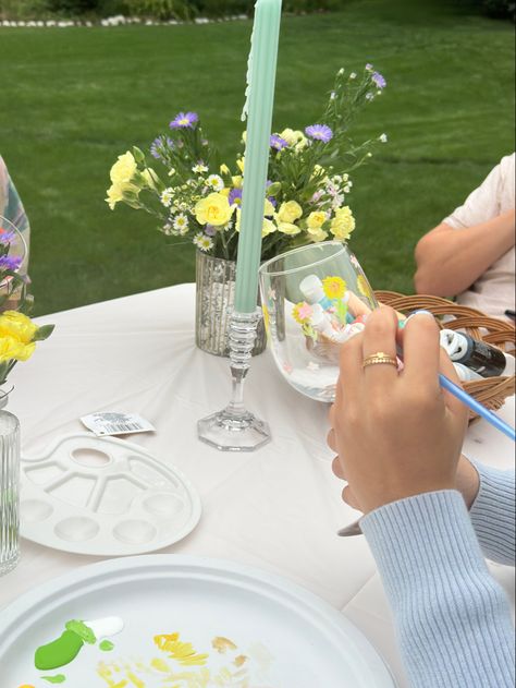 Hens Party Garden Theme, Glass Painting Activity, Garden Birthday Party Activities, Garden Party Hen Do, Garden Party Painting, 21st Birthday Garden Party Ideas, Garden Party Hens, Garden Party Pictures, Garden Party Activities Adults