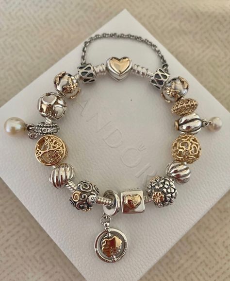 Silver Pandora Bracelet With Gold Charms, Pandora Bracelet Mixed Metals, Gold And Silver Pandora Bracelet, Pandora Silver Bracelet, Pandora Bracelet Charms Ideas, Pandora Bracelet Designs, Mode Swag, Pandora Armband, Preppy Jewelry