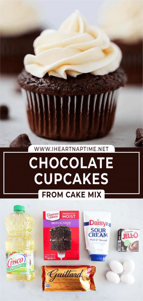 Chocolate Cupcake Mix Recipe, Box Chocolate Cupcake Hacks, Chocolate Cupcake From Box Cake Mixes, Chocolate Cupcakes From Box Instant Pudding, Boxed Chocolate Cupcakes, Cake Mix Chocolate Cupcakes, Cupcakes With Pudding Mix Chocolate, Chocolate Velvet Cupcakes, Cupcake With Pudding Recipe