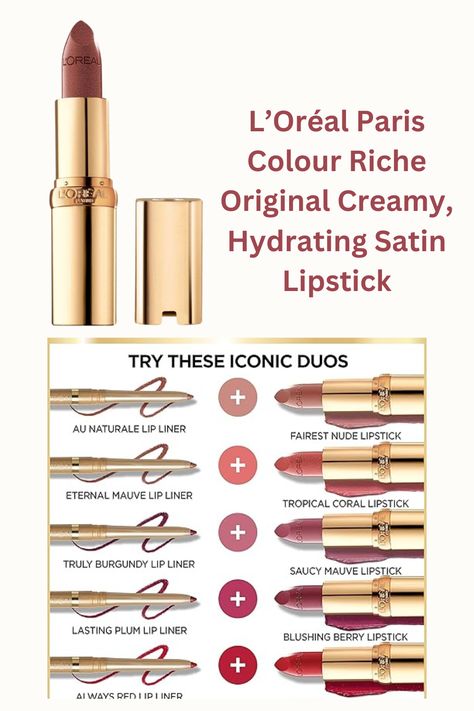 L’Oréal Paris Colour Riche Original Creamy, Hydrating Satin Lipstick Bright Pink Lipstick, Loreal Lipstick, Bright Pink Lipsticks, Mauve Lipstick, Fall Lipstick, Makeup Shades, Satin Lipstick, Moisturizing Lipstick, Nude Lipstick