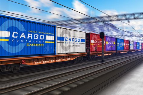 Freight train with cargo containers. Freight train with color cargo containers p , #SPONSORED, #containers, #color, #passing, #Freight, #train #ad Freight Train, Cargo Container, Logistics Management, Blur Effect, Cargo Services, Motion Blur, Fast Track, Stock Trading, Railway Station