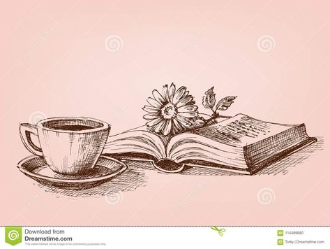 Illustration about Reading a book conceptual drawing. A flower on a book and a cup of coffee study stand. Illustration of certificate, illustration, morning - 114489680 Drawing A Flower, Tea Cup Drawing, Coffee Cup Tattoo, Coffee Cup Drawing, Tea Tattoo, Coffee Study, Cup Tattoo, Conceptual Drawing, Fantasy Tattoos