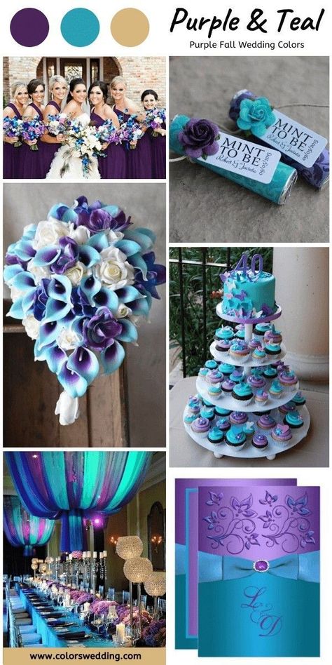 Teal And Purple Dress, Mermaid Wedding Color Scheme, Purple And Teal Wedding Cake, Teal And Purple Wedding Ideas, Purple And Teal Wedding Ideas, Purple And Turquoise Wedding Ideas, Turquoise And Purple Wedding, Teal Wedding Ideas, Teal And Purple Wedding