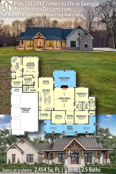 Single Level House Plans, Floor Printable, One Level House Plans, Three Bedroom House Plan, Floor Plans Ranch, House Plans One Story, Custom Home Plans, 4 Bedroom House Plans, Country House Plan