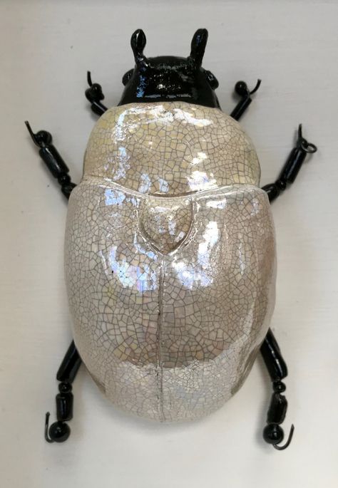 Raku Sculpture Ideas, Ceramic Bug Art, Clay Beetle, Ceramic Beetle, Ceramic Insects, Bug Ceramic, Ceramic Bug, Beetle Ceramic, Insect Ceramics