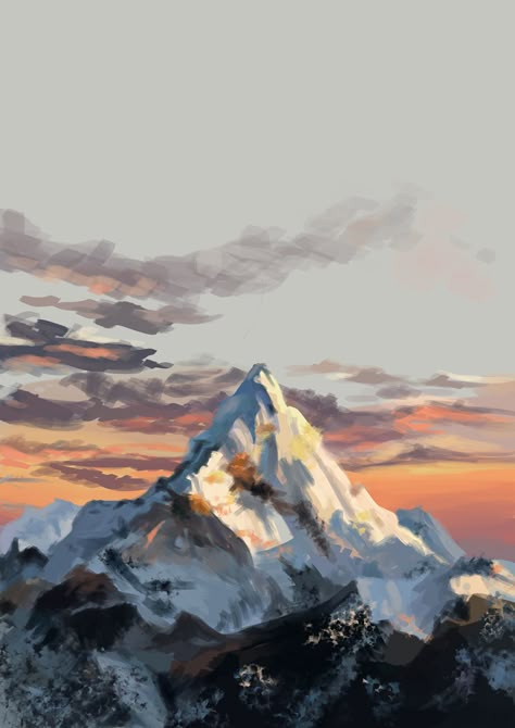 Digital Painting Everest Mountain on Behance Mountains Quotes, Everest Mountain, Aesthetic Mountains, Lukisan Lanskap, Painting Mountains, Mountains Painting, Mountains Aesthetic, Mountain Landscape Painting, Mountain Drawing