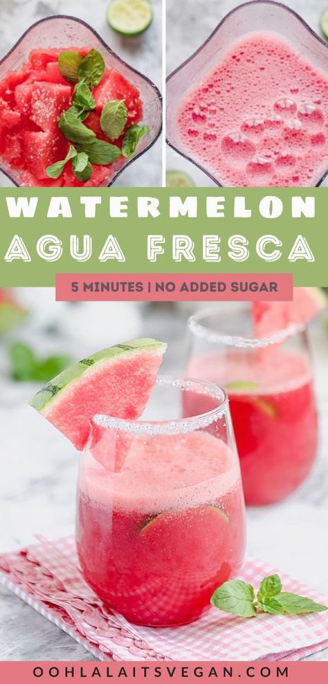 2 glasses of watermelon agua fresca on a marble table Watermelon Mocktail, Fresca Drinks, Tajin Seasoning, Watermelon Agua Fresca, Summer Coffee Drinks, Watermelon Recipe, Agua Fresca Recipe, Fun Summer Drinks, Watermelon Drink