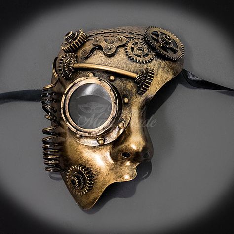 Steampunk Masquerade, Masquerade Mask Diy, Mask Steampunk, Gold Masquerade Mask, Moda Steampunk, Mens Masquerade Mask, Masquerade Halloween, Steampunk Artwork, Steampunk Aesthetic