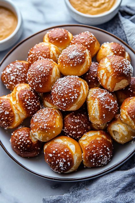 Soft Pretzel Bites Pretzel Monkey Bread, Stuffed Pretzel Recipe, Gluten Free Pretzel Bites, Discard Pretzel Bites, Mini Pretzel Bites, Sourdough Pretzel Bites, Pretzel Appetizers, Soft Pretzel Bites Recipe, Homemade Soft Pretzel Bites