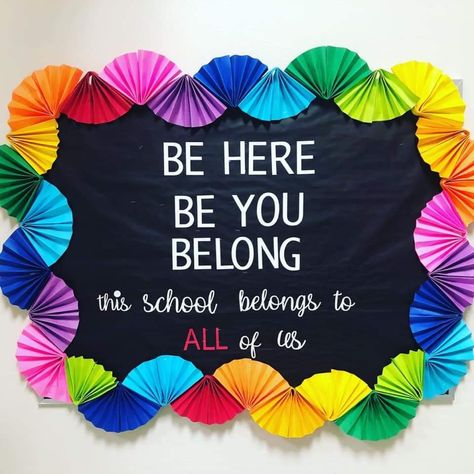 Dream Big Classroom Door Ideas, Board Work For School, Belonging Bulletin Board Ideas, We Are A Bright Bunch Bulletin Board, High School Inspirational Bulletin Board Ideas, We All Belong Bulletin Board, Progress Over Perfection Bulletin Board, School Office Board Decoration Ideas, New Class Bulletin Board Ideas