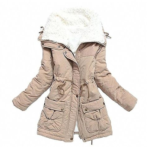 mewow Women's Winter Mid Length Thick Warm Faux Lamb Wool Lined Jacket Coat (L, Light Khaki) Winter Jackets Women Parka, Plus Size Coats, Jacket Parka, Womens Parka, Outwear Jackets, Cotton Coat, Parka Coat, Coat Women, Tracksuit Women