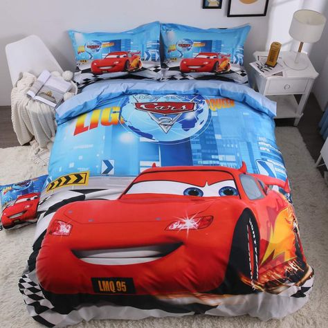 Kids Bedding Sets Boys, Cars Bed, Mcqueen Cars, Bed 3d, 3d Bedding Sets, 3d Bedding, Kids Duvet, Kids Duvet Cover, Car Bed