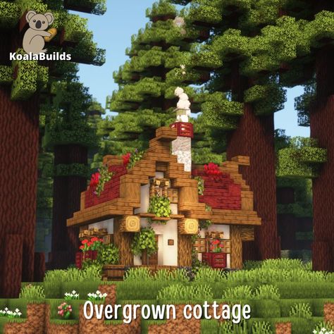 Jungle House Minecraft Ideas, Overgrown Cottage Minecraft, Small Bridge Minecraft, Small Cute Minecraft Houses, Minecraft Small Houses, Minecraft Small House Ideas, Small Minecraft Houses, Overgrown Cottage, Fantasy Minecraft House