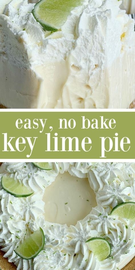 No Bake Key Lime Pie | Key Lime Pie | No Bake Desserts | Quick & easy Key Lime Pie is so easy to make and no baking required! A creamy, smooth, and sweet key lime cheesecake filling inside a prepared graham cracker crust. Garnish with key lime whipped cream for the best no bake dessert. #recipeoftheday #nobake #nobakedesserts #easydesserts #dessertideas #easterrecipes #keylimepie by elinor Lime Pie No Bake, Key Lime Whipped Cream, Pie Key Lime, No Bake Key Lime Pie, Easy Key Lime Pie, No Bake Key Lime, Key Lime Recipes, Pie No Bake, Desserts Quick