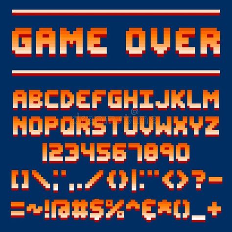 Pixel retro font video computer game design 8 bit letters and numbers electronic futuristic style and vector abc. Typeface digital creative alphabet Video Game Font, Creative Alphabet, Game Font, Computer Vector, Computer Game, Futuristic Style, Retro Font, 8 Bit, Gaming Computer