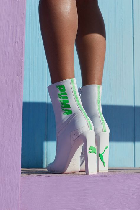 Rihanna Fenty PUMA Spring Summer 2018 Collection ss18 drop footwear sneakers booties Espadrilles leather pointed toe racing avid cutout Rihanna Fenty Puma, Rihanna Fenty, Fancy Shoes, Hype Shoes, Aesthetic Shoes, Fenty Puma, Dream Shoes, Shoe Obsession, Heeled Ankle Boots