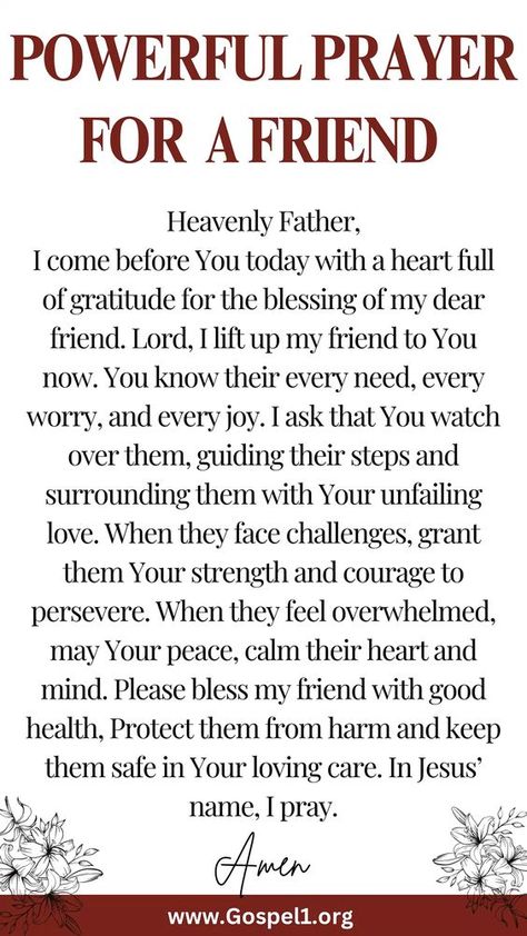 This powerful collection of 30 prayers offers uplifting messages of strength, healing, and encouragement. Show your friends you care with the gift of prayer! #friends #prayer #encouragement #faith Praying For Healing Quotes Friends, Prayer For A Friend Healing, Prayers For Friends Healing, Faith Prayer Strength, Praying For You My Friend Strength, Prayer For Friend In Need Strength, Prayers For Best Friend, Prayer For A Friend Hard Times, Prayer For Surgery Friends