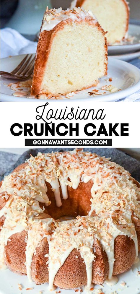 Crunch Cake Recipe Louisiana, Colorado Crunch Cake Recipe, Pound Cake Muffins Recipes, Coconut Louisiana Crunch Cake, Louisiana Crunch Pound Cake, Southern Bundt Cake Recipes, Louisiana Thanksgiving Recipes, Louisiana Crunch Cake Recipe, Donut Pound Cake