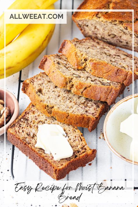 🍌 Bake this deliciously Moist Banana Bread with simple ingredients and no fuss! Soft, flavorful, and naturally sweetened with ripe bananas, it’s the perfect recipe for breakfast, snacks, or even dessert. Ready in under an hour, this easy banana bread is a go-to favorite for the whole family! No mixer required. 🥧 #MoistBananaBread #EasyBaking #QuickRecipes #BreakfastIdeas #ComfortFood #BakingFromScratch #FamilyFavorites Homemade Banana Bread Easy, Hawaiian Banana Bread, Walnut Bread Recipe, Banana Nut Bread Recipe, Banana Walnut Bread, Homemade Comfort Food, Banana Bread Recipe Moist, Homemade Banana Bread, Bread Soft