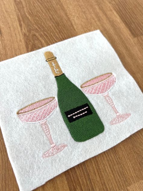 Champagne and pink crystal glasses - Machine Embroidery File design - 4x4 hoop - Wedding Embroidery 4x4 Embroidery Projects, Champagne Embroidery, Wedding Embroidery, Champagne Pop, Crystal Glasses, File Design, Sewing Project, Pink Crystal, Embroidery Projects