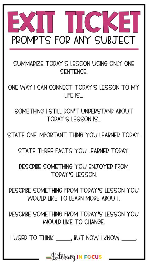 Exit Ticket Ideas, Ticket Ideas, Materi Bahasa Inggris, Ela Classroom, 4th Grade Classroom, High School Classroom, English Classroom, Middle School Classroom, Teaching Middle School