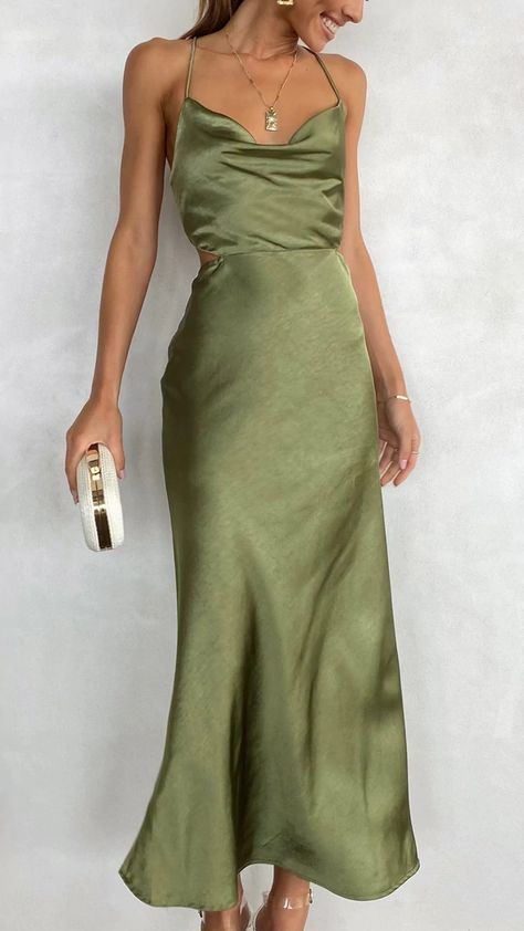 Funky Clothing, Green Satin Dress, Bridesmaid Dressing Gowns, Olive Dress, Olive Green Dresses, Bridesmaid Dress Styles, Green Bridesmaid Dresses, Bridesmaid Dresses Online, Wedding Attire Guest