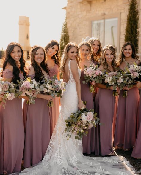 Mauve Bridesmaid Dresses Real Weddings | Birdy Grey Wedding Color Schemes September, September Bridesmaid Dresses, Mauve And Grey Wedding, Mauve Wedding Decorations, Olsen Wedding, Mauve Bridesmaid Dresses, Mauve Dresses, Mauve Wedding Colors, Bridesmaid Color