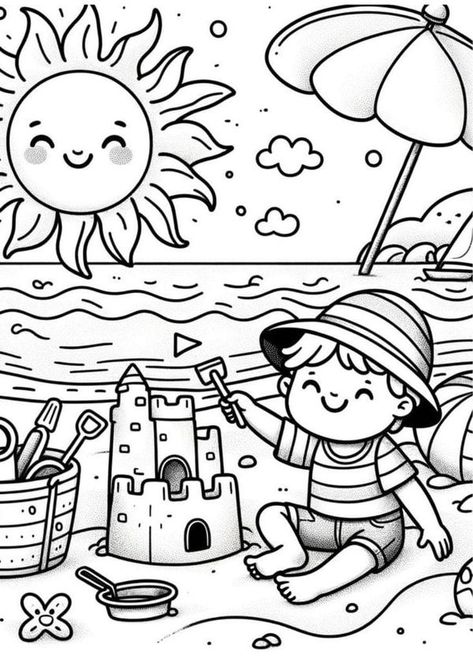 Summer Colouring Pages Kids, Beach Colouring Pages, Summer Colouring Pages, Summer Coloring Pages For Kids, Summer Coloring Sheets, Book In Hand, Coloring Pictures For Kids, Summer Arts And Crafts, Beach Coloring Pages