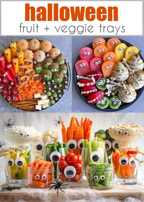 Fruit Veggie Tray, Halloween Fruit Tray, Halloween Serving Tray, Halloween Salad, Veggie Tray Ideas, Halloween Fruit Snacks, Halloween Veggie Tray, Buffet Halloween, Veselý Halloween