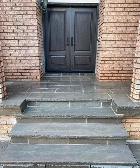 35 Best Front Steps Ideas To Enhance Your Home’s Curb Appeal Steps Outside House, Front Walkway With Steps, Front Steps Tile Ideas, Front Stoops Ideas, Front Step Ideas Concrete, Back Door Steps Ideas, Front Porch Step Ideas, Front Stoop Ideas Concrete Steps, Front Entrance Steps Ideas