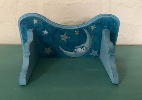 Hand Painted Designer Shelf by PlumSongCreative on Etsy Designer Shelf, Vintage Hand Painted Furniture, Hand Painted Stools, Painted Table Tops, Painted Moon, Hand Painted Dressers, Painted Stools, House Shelves, Hand Painted Table