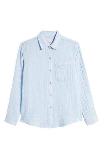 Made from lightweight, breathable cotton gauze, this relaxed button-up shirt is a versatile addition to your on- or off-duty wardrobe. 24" to 27 1/2" length (size Medium) Spread collar Long sleeves with button cuffs Semisheer Curved hem 100% cotton Hand wash, line dry Imported Gauze Shirt, Muslin Cotton, Off Duty, Button Up Shirts, Button Up, Hand Wash, Nordstrom, Size Medium, Wardrobe