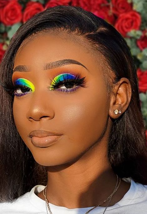 To see more click on the link Blue And Yellow Makeup Looks Black Women, Makeup Ideas Mexican, Black Girls Makeup, Makeup Looks Dramatic, Makeup For Hooded Eyes, African Makeup, Vibrant Makeup, Dramatic Eye Makeup, Brown Skin Makeup