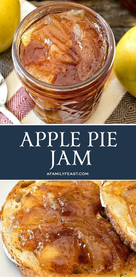 This Apple Pie Jam is incredible! All of the delicious flavors of freshly baked apple pie in a luscious, spreadable jam. Jam Pie, Apple Pie Jam, Canning Jam Recipes, Home Canning Recipes, Jam Recipes Homemade, Canning Jam, Apple Jam, Homemade Jelly, Baked Apple Pie