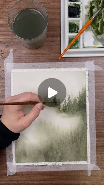 Adventure Painting, Monochrome Painting, Moody Art, Nature Watercolor, Watercolor Video, Watercolor Tutorials, Watercolor Pictures, Diy Watercolor Painting, Foggy Forest