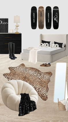 Check out jamahl_g's Shuffles Kate Moss Bedroom, Black And Cheetah Bedroom, Cheetah Room Aesthetic, Fashion Bedroom Ideas, Room With Black Accents, Classy Bedroom Ideas, Leopard Room, Trendy Bedroom Ideas, Stockholm Outfits