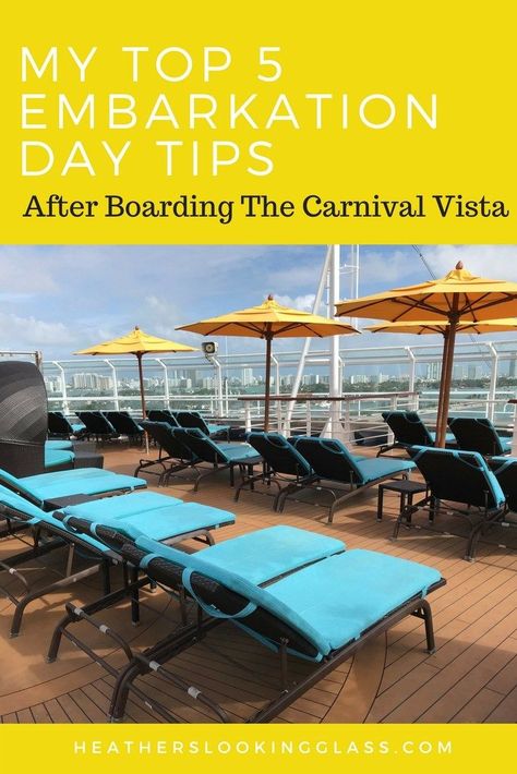 There are so many things to do after you board the Carnival Vista, but I have condensed it down into my top five tips. They involve eating, swimming, and relaxing! Carnival Vista Cruise, Embarkation Day, Royal Cruise, Carnival Vista, Western Caribbean, Caribbean Carnival, Vacation Goals, Celebrity Cruises, Cruise Destinations