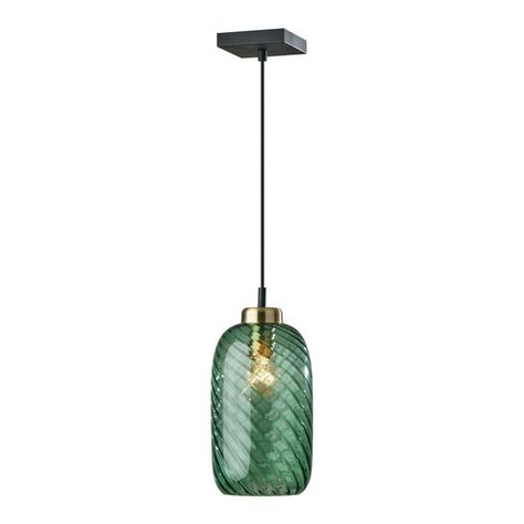 Darcie Emerald Green Glass Cylinder and Brass Pendant Lamp by World Market Green Glass Pendant Light, Green Pendant Light, Pendant Lamps Kitchen, Brass Pendant Lamp, Kitchen Pendant, Silver Pendant Lighting, Island Pendant Lights, Brass Kitchen, Glass Cylinder